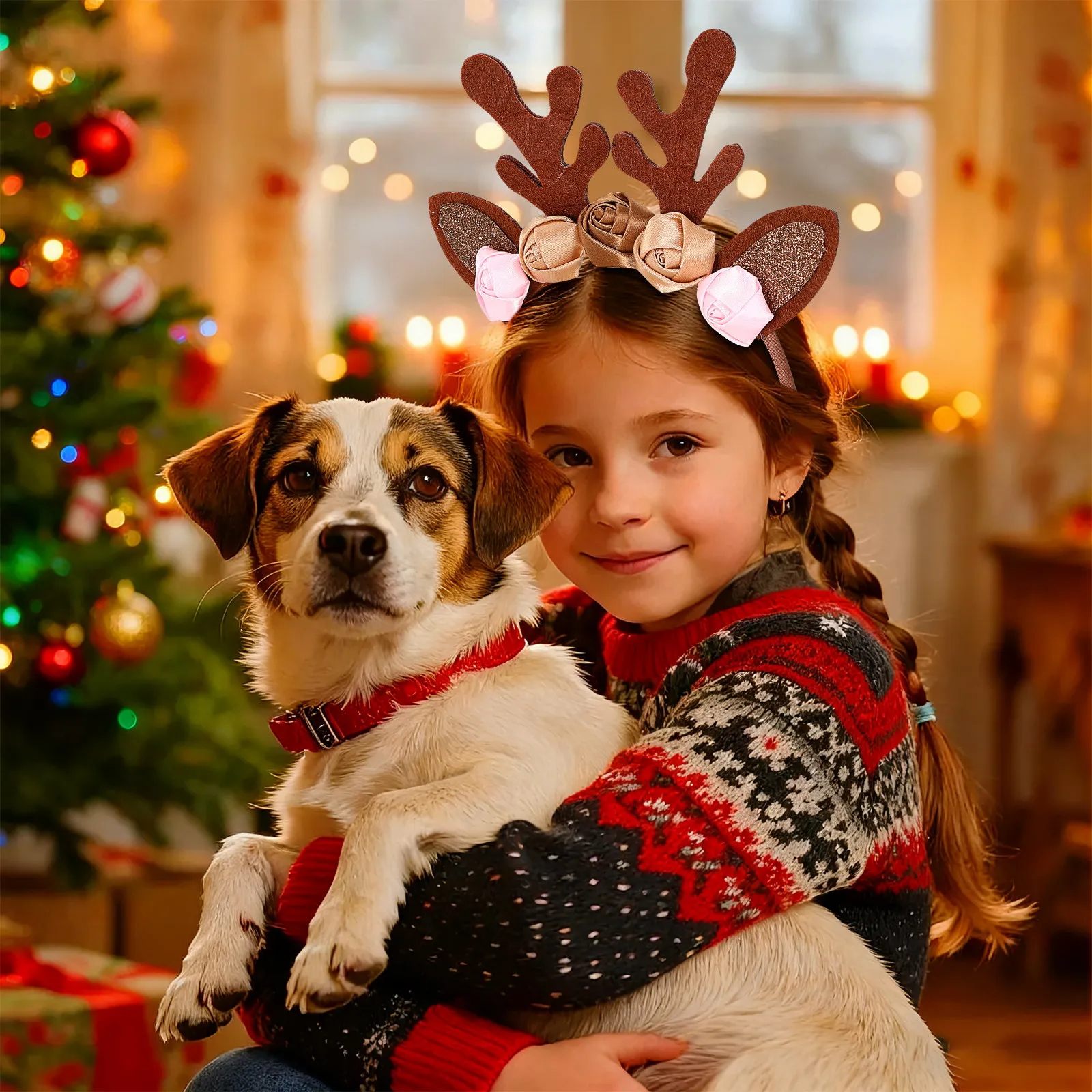 1Set Elk Costume Deer Tutu Skirt Soft Lightweight Antler Headband Kids Christmas Dance Dress Up Deer Costume Antler Headband