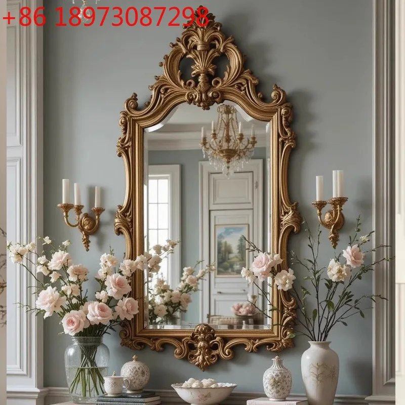 مرآة الغرور الفاخرة الخفيفة الفرنسية الرجعية الراقية غرفة المعيشة المنزلي مدخل الجدار الديكور غرفة نوم مرآة الغرور #1