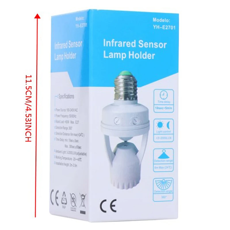 

1PC E27 LED Lamp Base Holder Socket Adapter Converter Smart Light Bulb Switch 6A 220V PIR Induction Infrared Motion Sensor