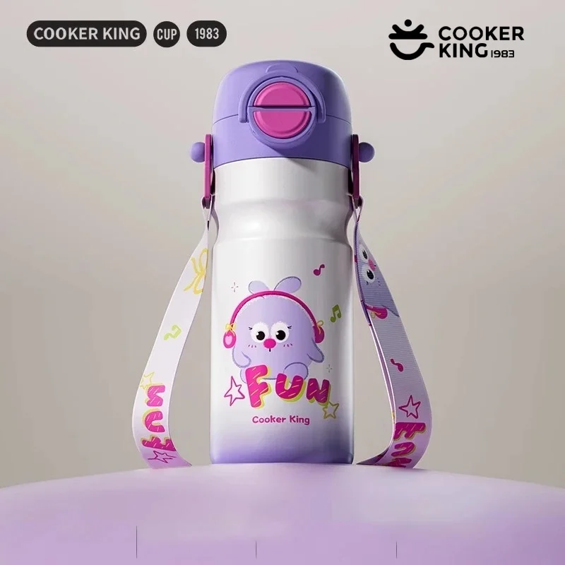 

COOKER KING 520 мл изолированная чашка из нержавеющей стали термос соломенная бутылка для воды детская двойная питьевая мультяшная чашка с ремешком