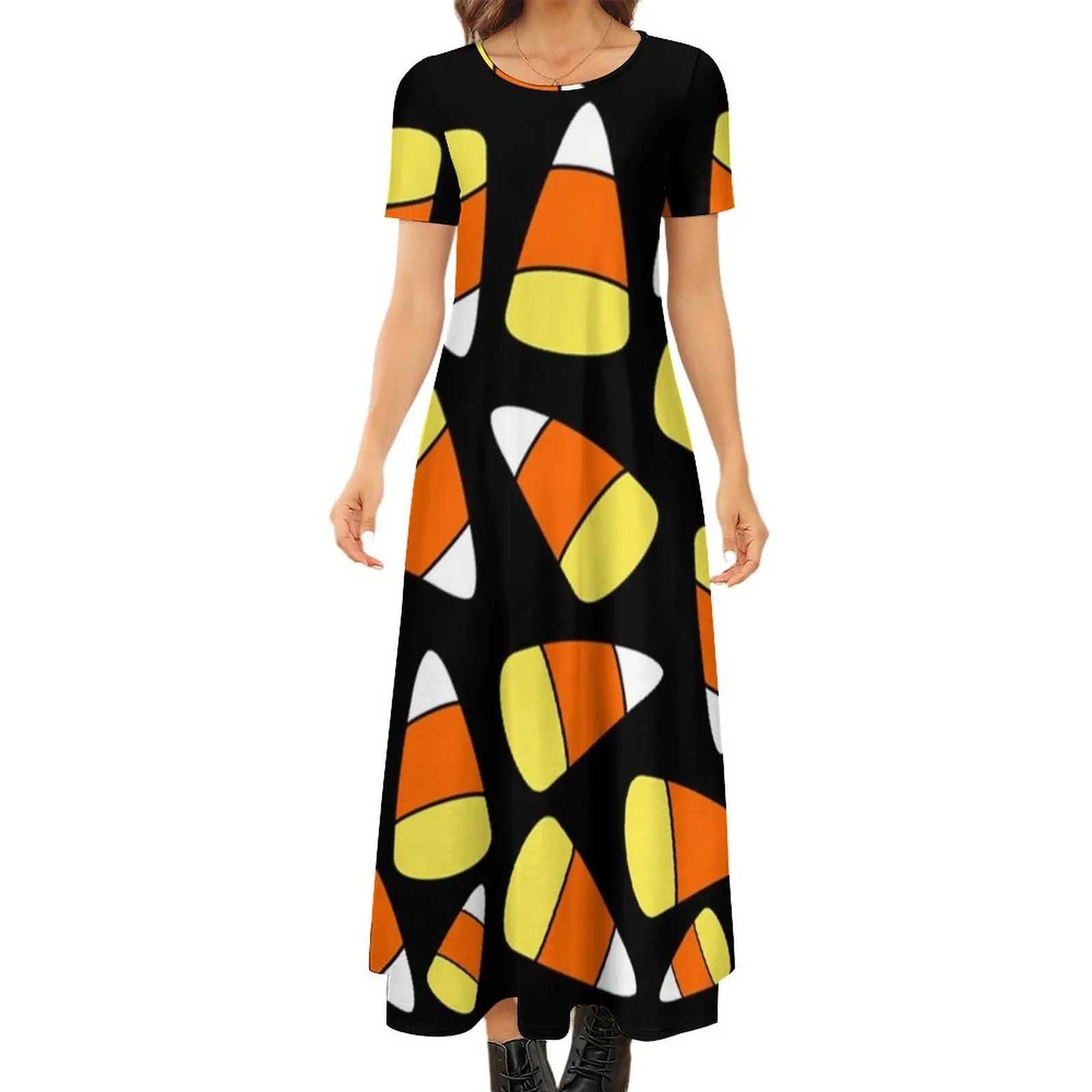 

Candy Corn Pattern Halloween Round Neck Short Sleeve Dress womens clothing luxury evening dress woman for wedding