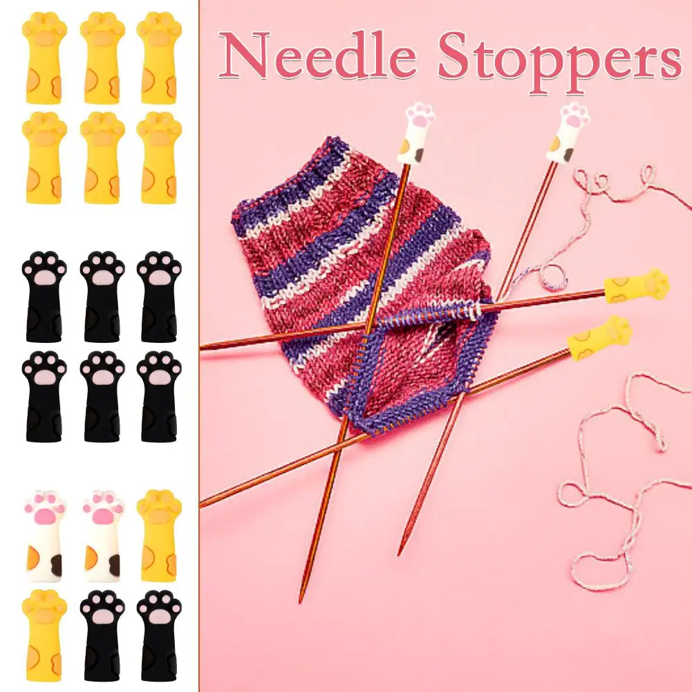 6pcs Cute Paw Knitting Needle Stoppers accessori per aghi Silicone Weave Tool Point Cap Anti-spargimento protezione per cucire A7b2