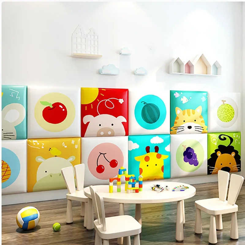 30x30cm Cartoon Animal Bed Headboard Anti-collision Wall Panels Childern Bedroom Furniture Cabecero Cama Bed Head Stickers