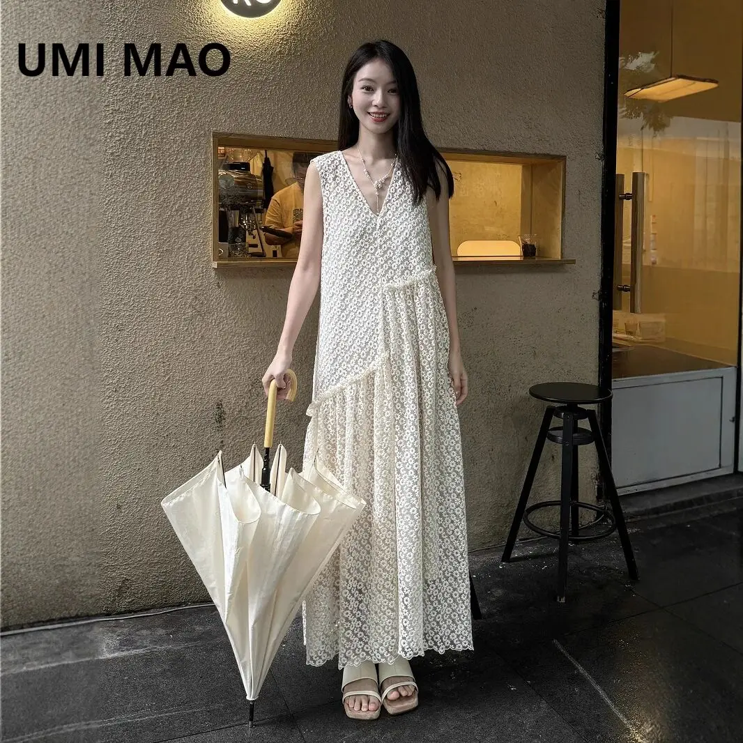 

UMI MAO Dress Elegant Women Summer High-end V-neck Sleeveless Jumpsuit High-quality Vest Dress Femme Y2K