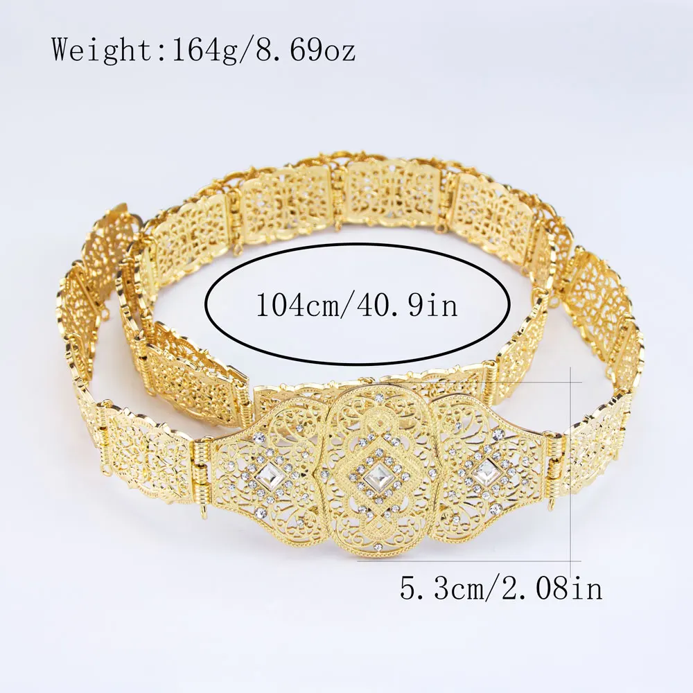 حزام قفطان نسائي عربي مغربي سلسلة خصر لحفلات الزفاف طول قابل للتعديل لون ذهبي إكسسوارات قصر أوروبا