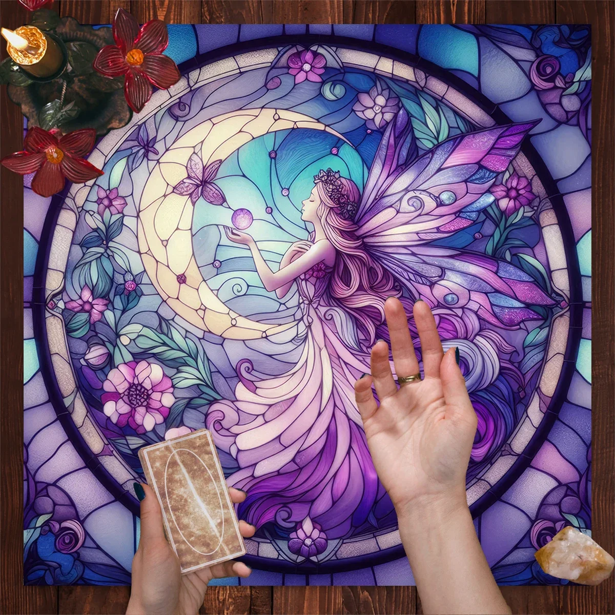 Fantastic Purple Fairy Altar Cloth Moon Floral Butterfly Mystical Divination Tarot Card Tablecloth Tarot Mat Decor