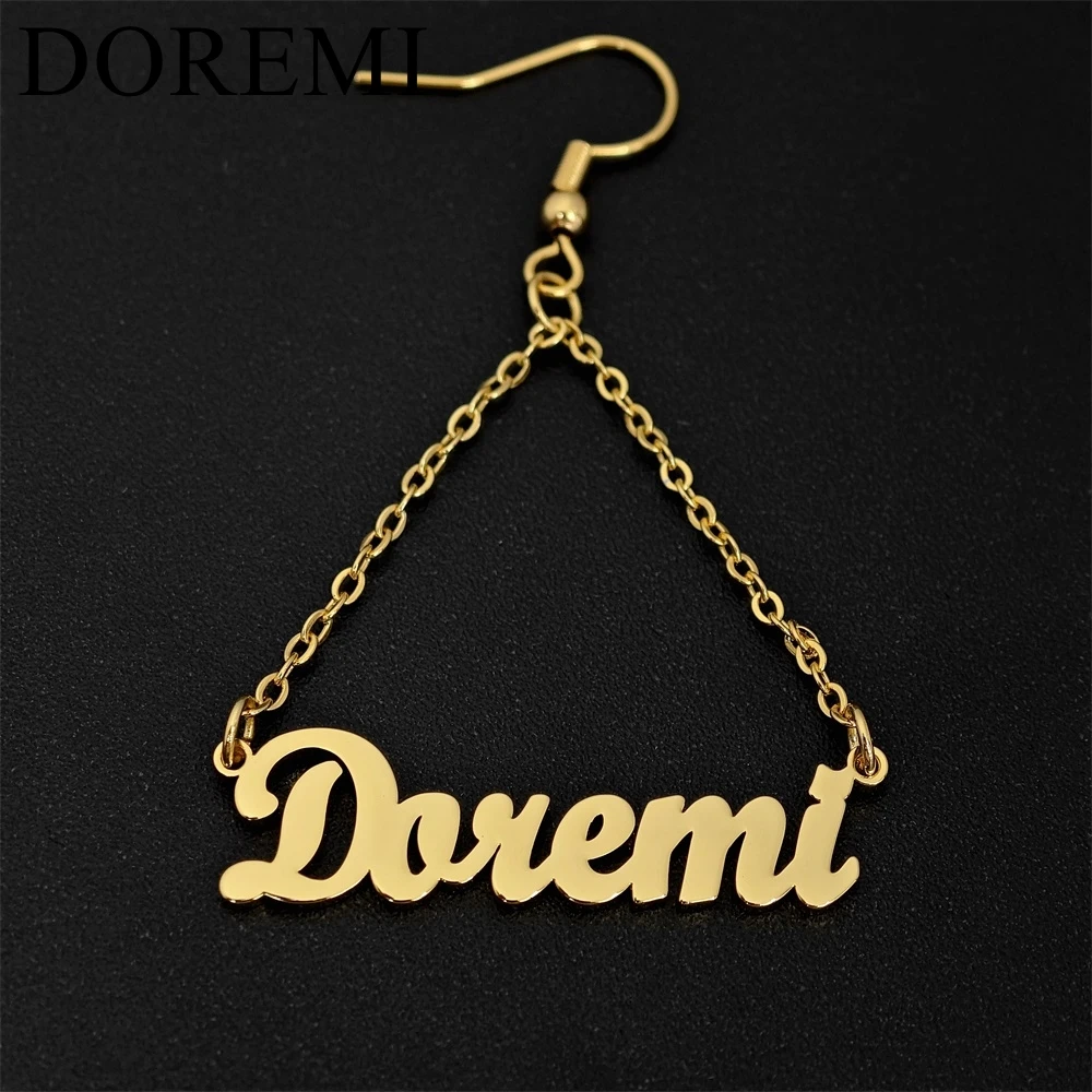 DOREMI Stainless Steel Custom Name Personalized Jewellery INS Custom Name Hook Dangle Earrings Word Nameplate Drop Earrings