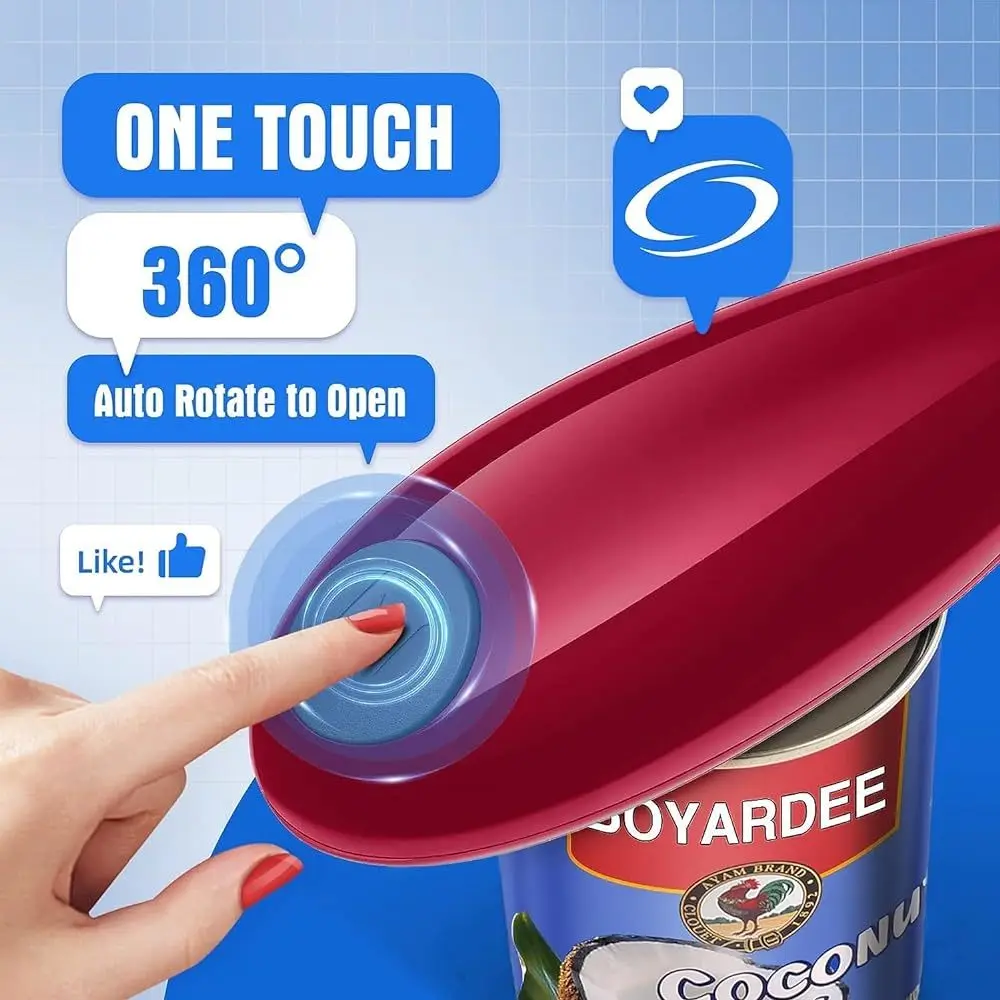 1pc Red Electric Can Opener Bottle Opener Easy Can Opener Automatic Can Opener With Smooth Edge Kitchen Tools