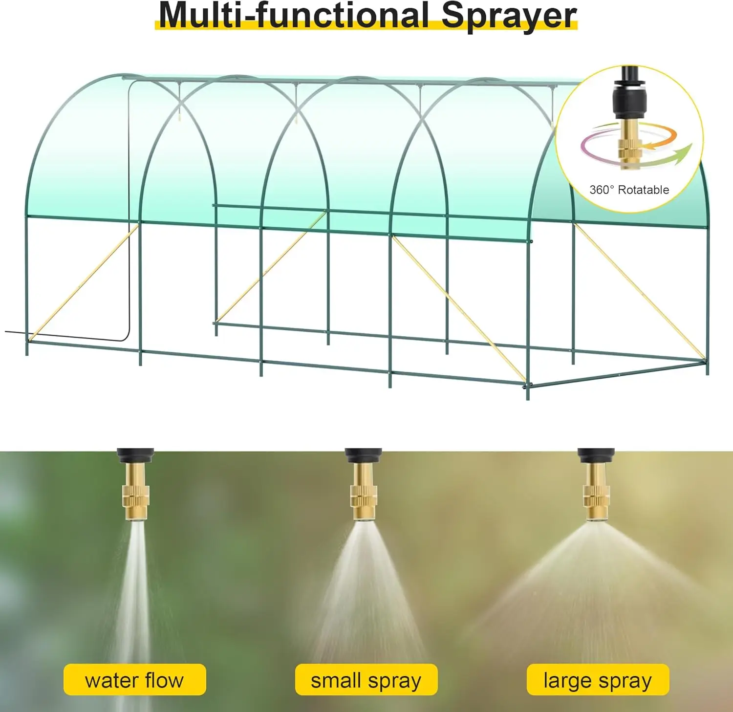 Outdoor Plant Gardening, Heavy Duty Greenhouse with Spraying System, 6 Ventilated Mesh Windows & Zippered Roll-up Door, Green
