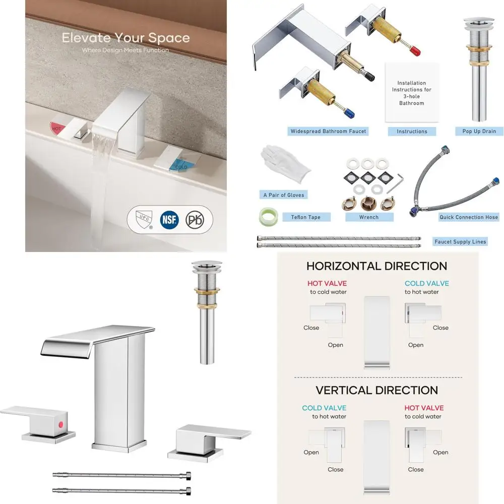 

Modern 8 Widespread Chrome Touch Lavatory Faucet Set, 3-Hole for Vanity Sinks in Bathrooms & RVs