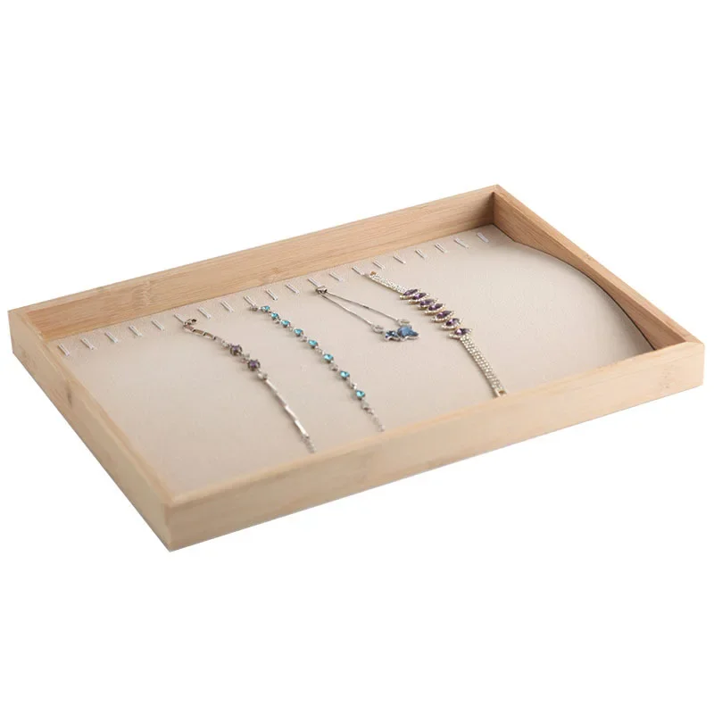 Wood Jewelry Display Tray with Storage Box and Racks for Necklaces, Bracelets, and Accessories