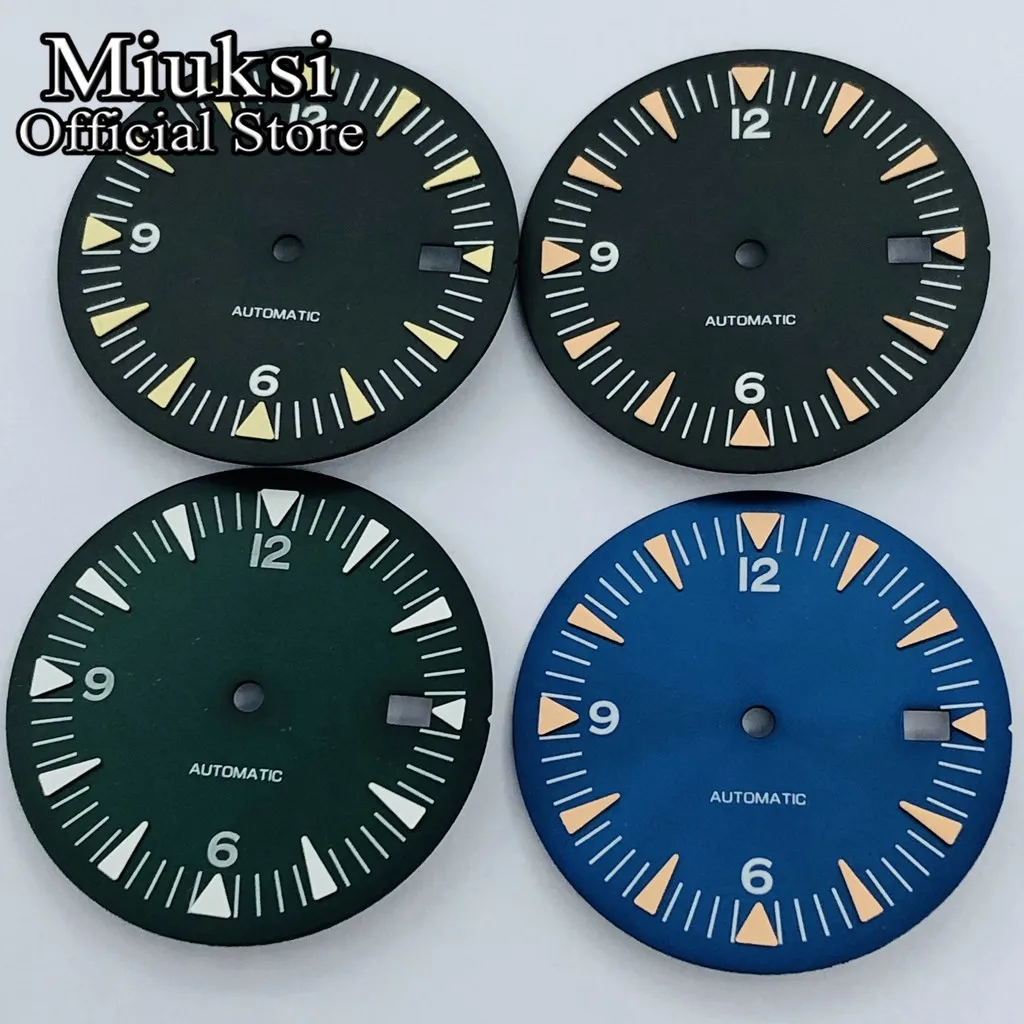 Miuksi 32mm black blue green watch dial luminous dial fit NH35 movement