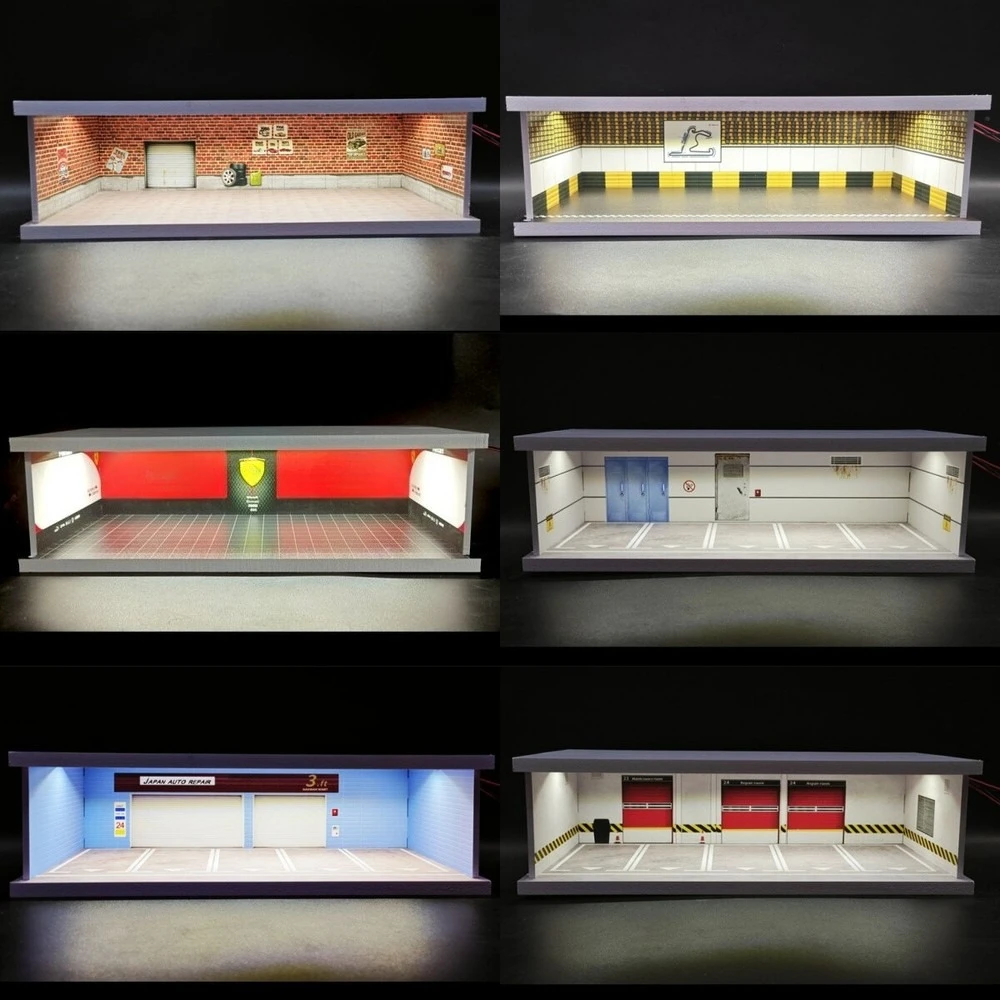

Diorama 1/43 Scale Garage Model LED Lighting Car ParkingLot Backdrop Scene Model for Hot Wheels Diecast Model Car Display Case
