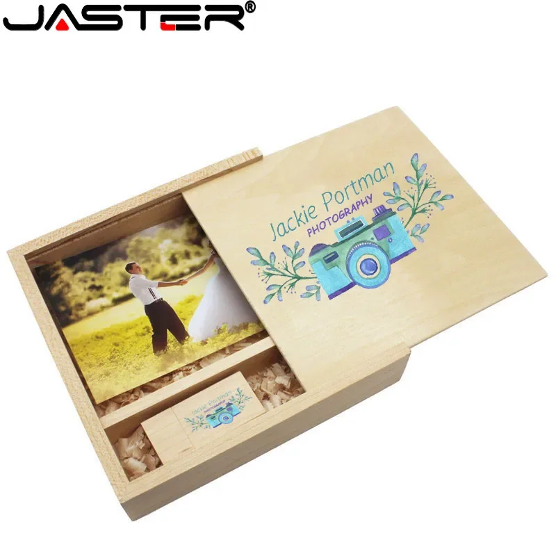 JASTER Wooden Photo Album+usb Flash Drive 64GB Free Color Customization High-speed Pen Drive 32GB Wedding Studio170mm*170mm*35mm