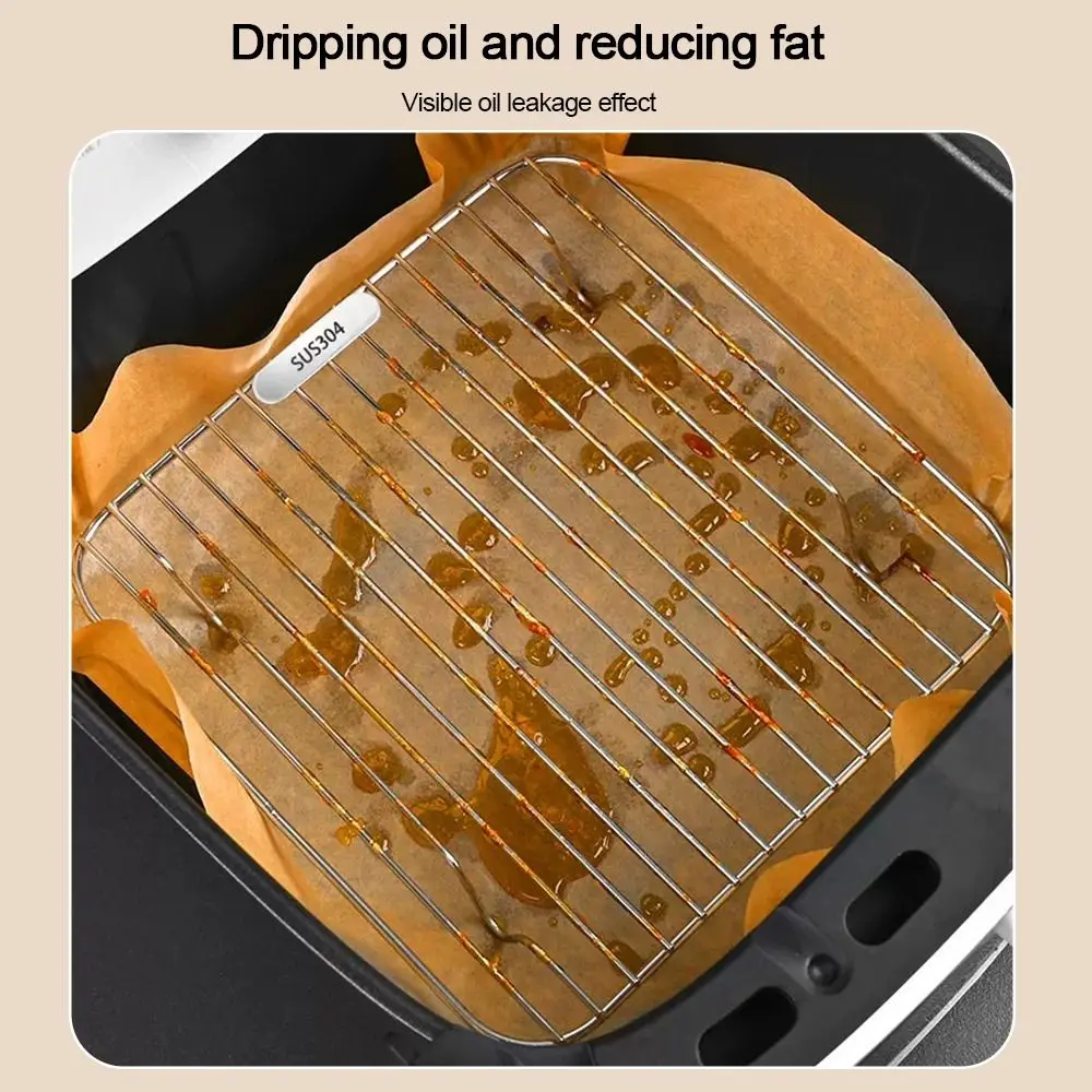 Round Square Cooking Rack 304 Stainless Steel Thicken Air Fryer Rack With Foot Grid Grill Home Kitchen Oven Steamer Cooker