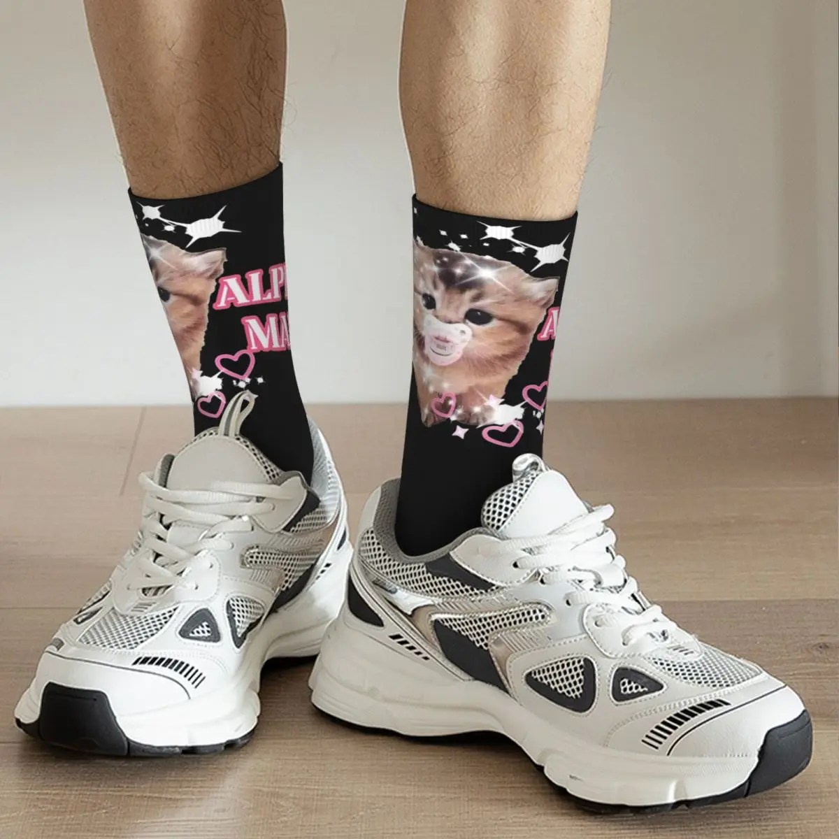 Casual Male Socks Alpha Male Cute Kitten Meme Accessories Comfortable Autism Cat Skateboard Socks All Season