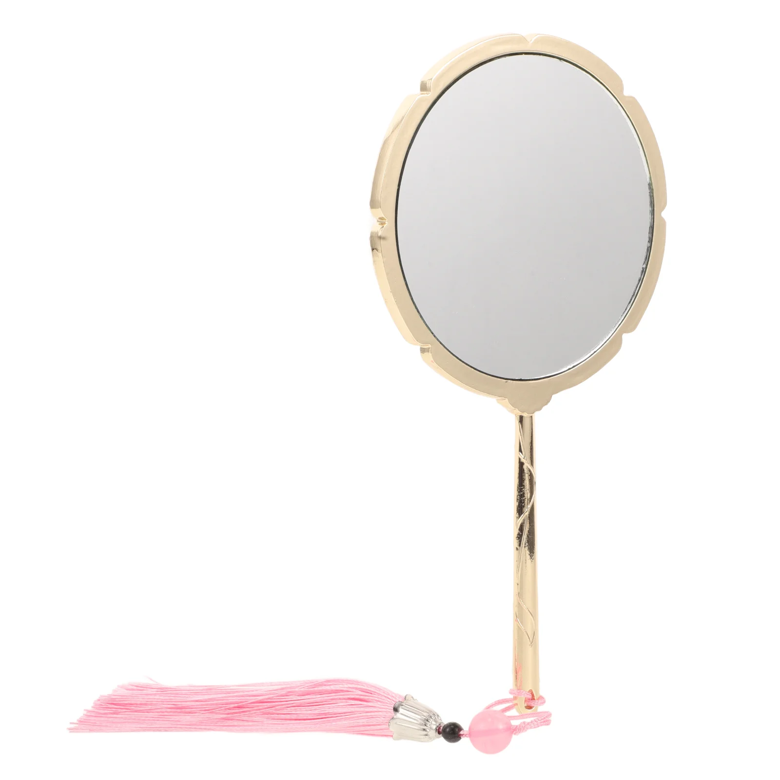 

Tassel Hand Mirror Fringe Small with Handle Gold Held Handheld Pink Zinc Alloy Mirrors