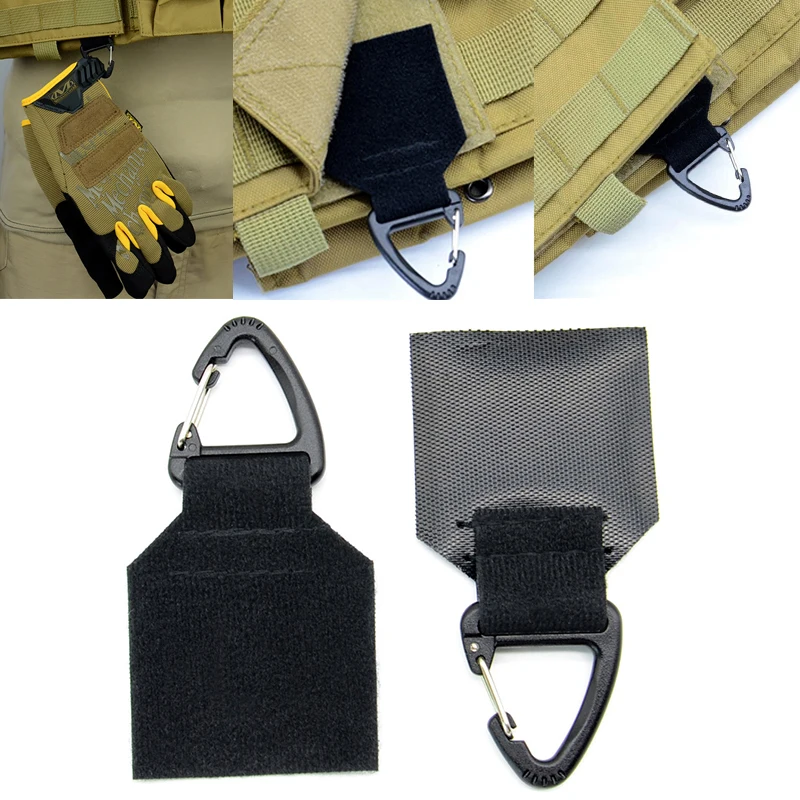 2PCS Tactical Hooks Multifunctional Glove Hanging Buckle Hook & Loop Buckle For Military Vest Hang Gloves Keys Small Tools