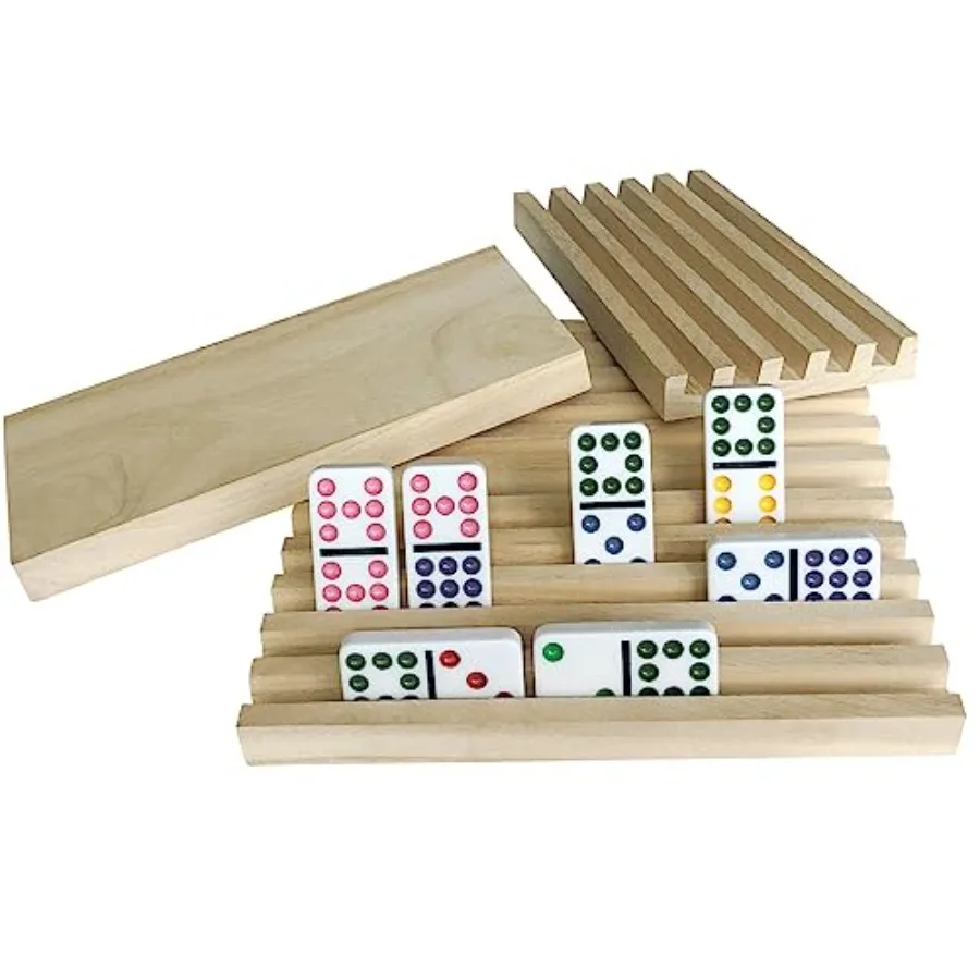 Domino Holder Trays Rack - Set of 4 Wooden Tiles Stand Holders for Mexican Train Rummy Chickenfoot