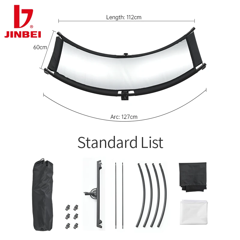 JINBEI U-type Reflector 60*120cm 2in1 Silver White Reflect Diffuser 180D Adjustable Portrait Photography Light Reflective Screen