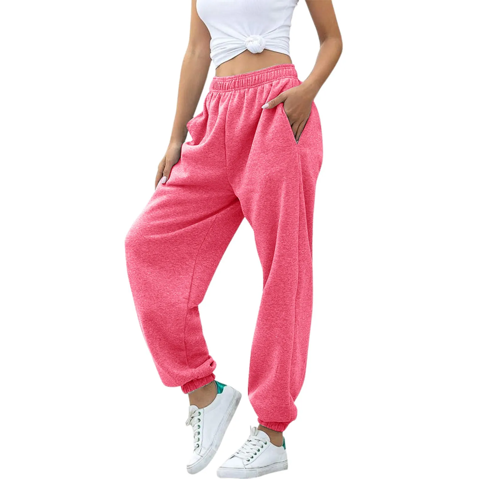 

Ladies' Waisted Sports Pants With Pockets High Waisted Sports Gym Exercise Slim Fit Jogging Pants Stretch Yoga Pants for Women