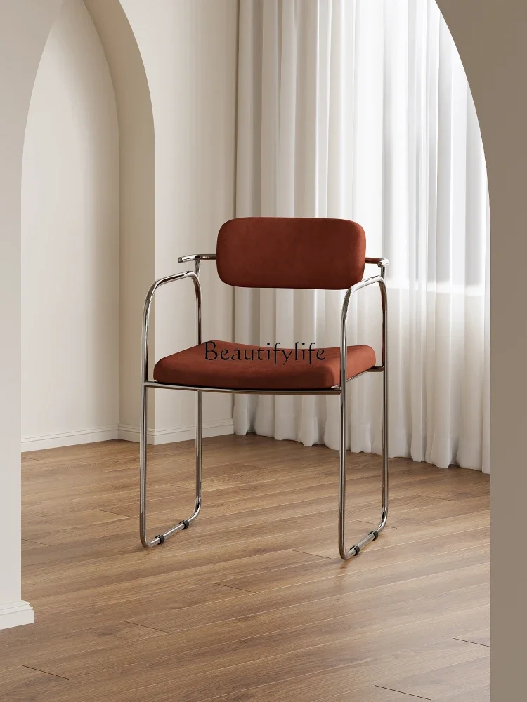 

pg46Medieval Stainless Steel Dining Chair Industrial Wind Backrest Negotiate Leisure Chair