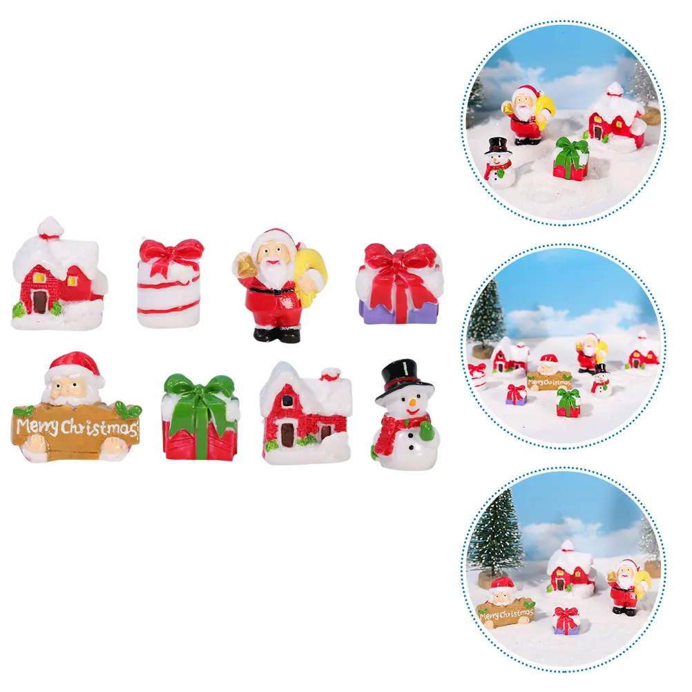 

8pcs Christmas Santa Claus Snowman Figurines Resin Miniature Xmas Decor Micro Landscape Ornaments For Holiday Party Garden