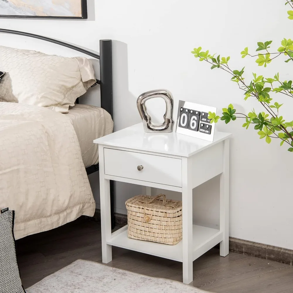 

Nightstand Set of1, Wood End Table with Drawer and Open Shelf, Night Stand for Small Spaces, 2-Tier Bedside Table for