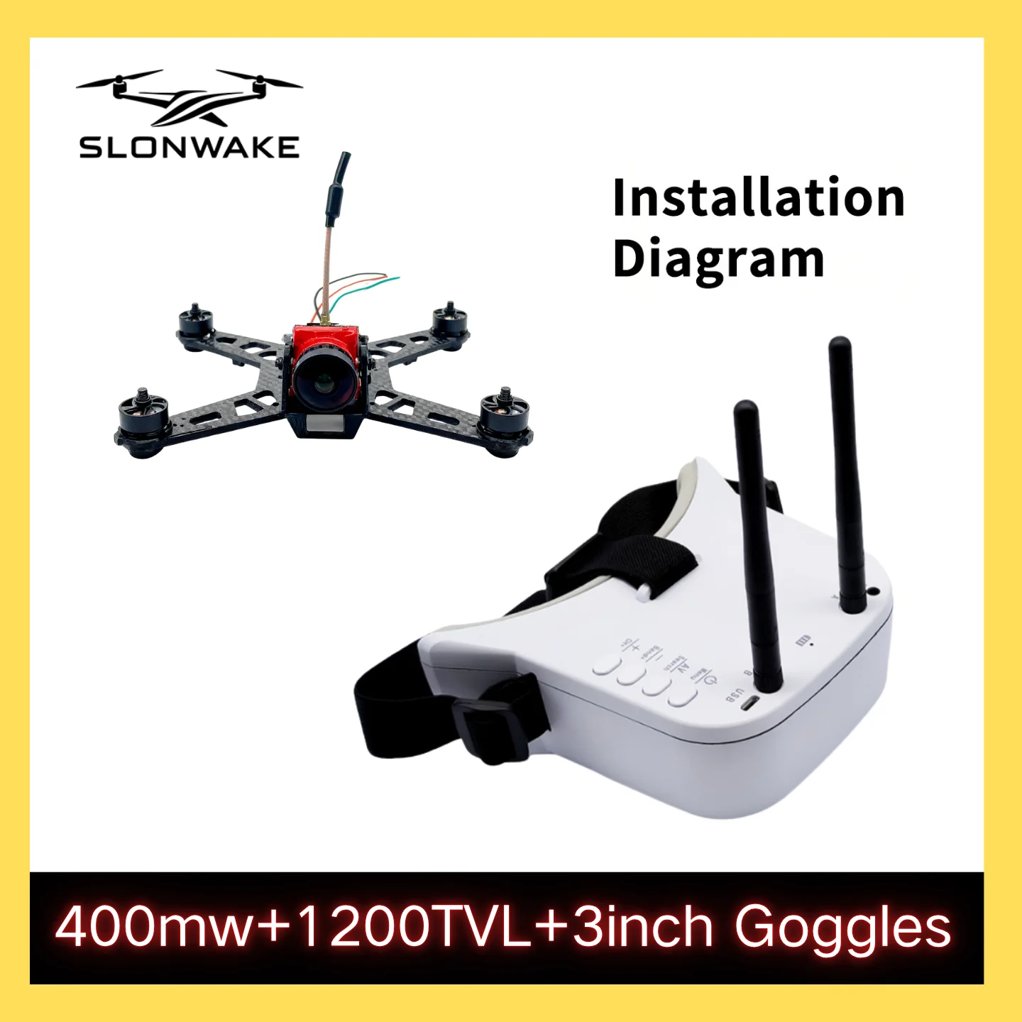 Ready to use 5.8G 48CH FPV VR Goggles Monitor 480p with 400mW VTX Transmitter and CMOS 1200TVL FPV Camera for RC Playing Part