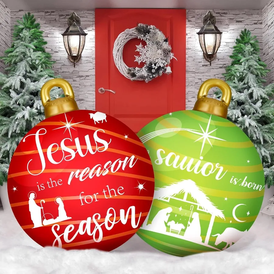 2 قطع 32 بوصة العملاق البلاستيكية نفخ عيد الميلاد زينت الكرة الحلي للخارجية عطلة زينة كبيرة عيد الميلاد ضربة الكرة D