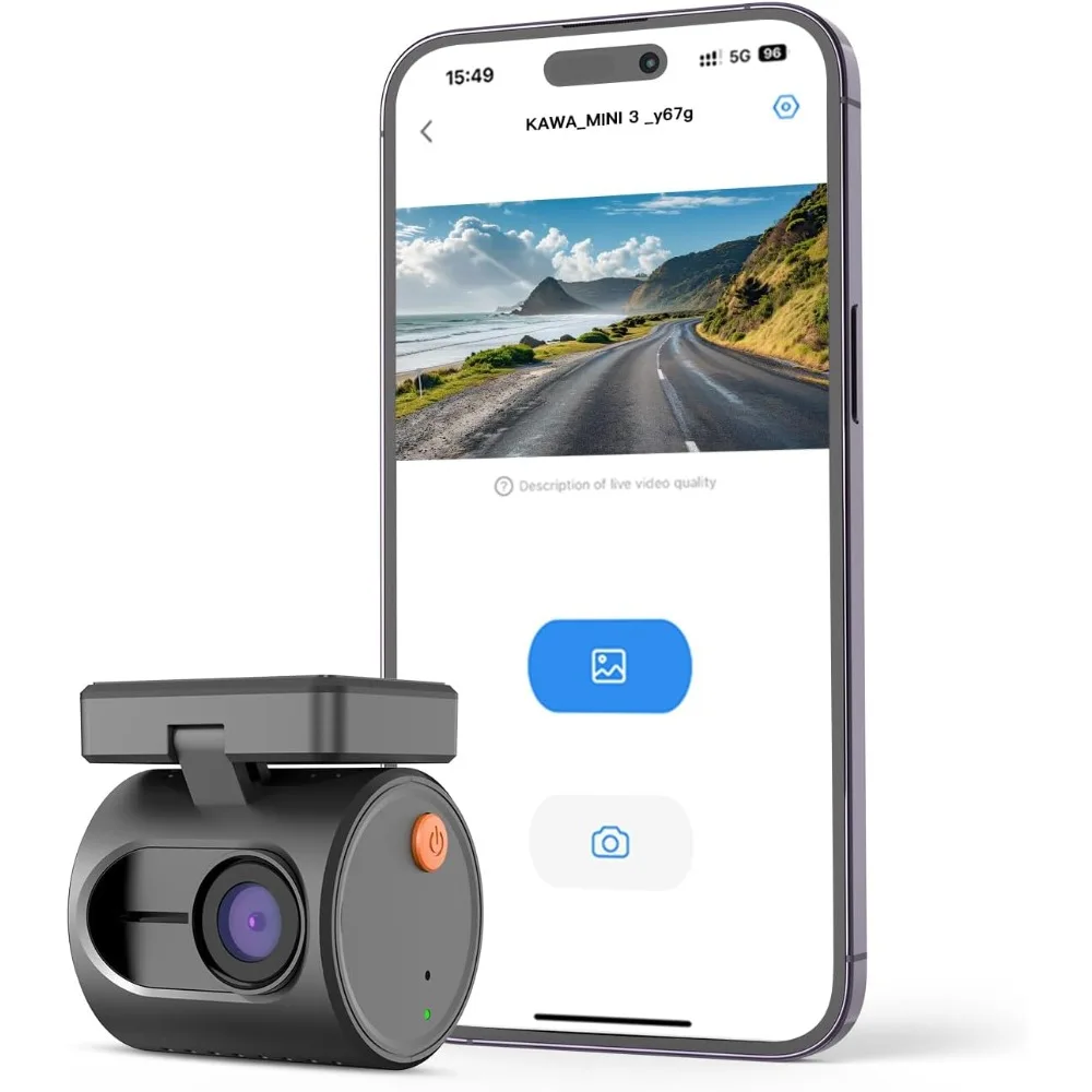 كاميرا داش صغيرة من KAWA، كاميرا سيارة صغيرة 1296P QHD - تحكم صوتي، WDR/3D DNR مع رؤية ليلية فائقة، مراقبة ركن السيارة 24 ساعة