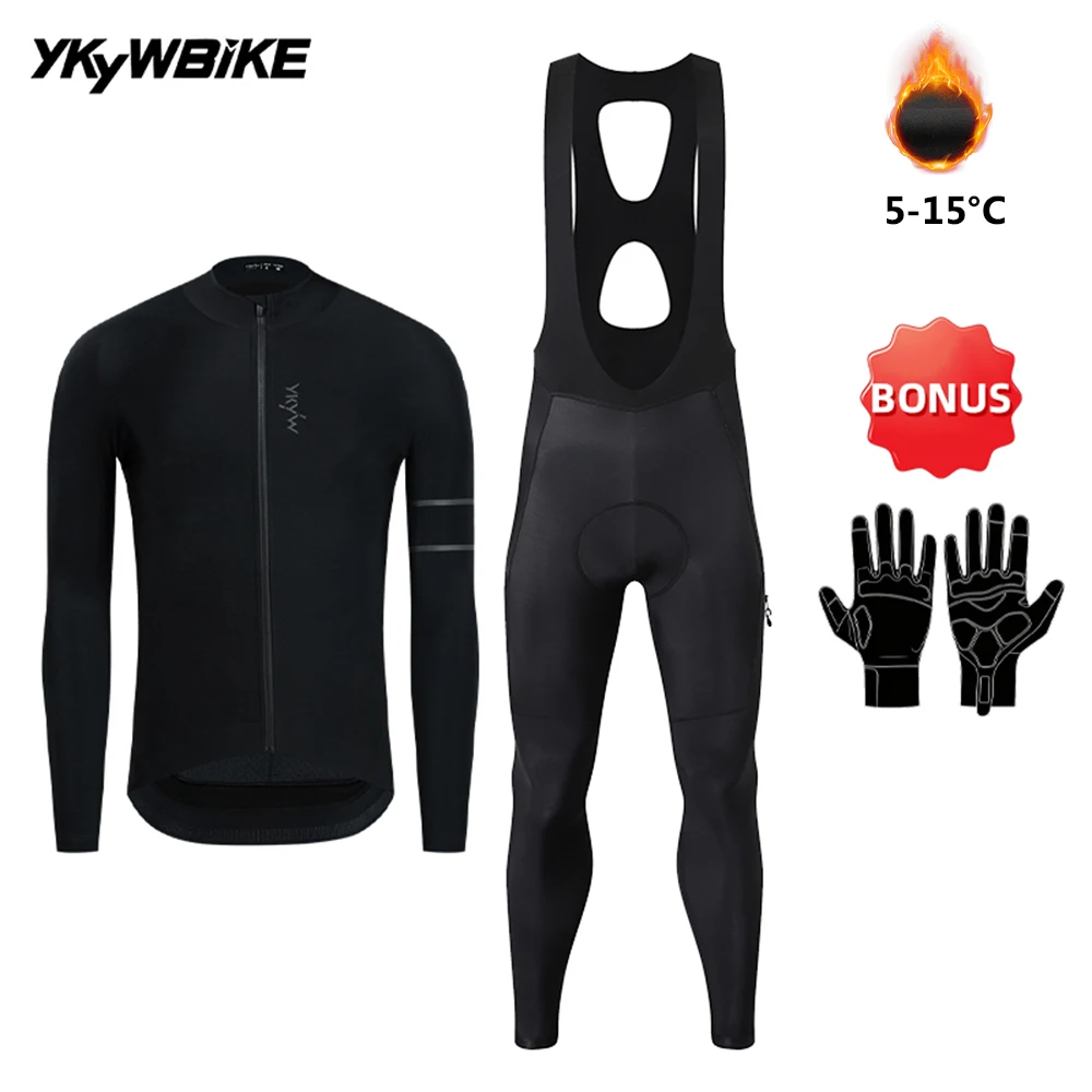 YKYWBIKE Herren Winter-Radsportsets 5-15 ° C Carvico Fahrradshirt Rennradbekleidung 7-Stunden-Interface Radtrikot mit Latzhose