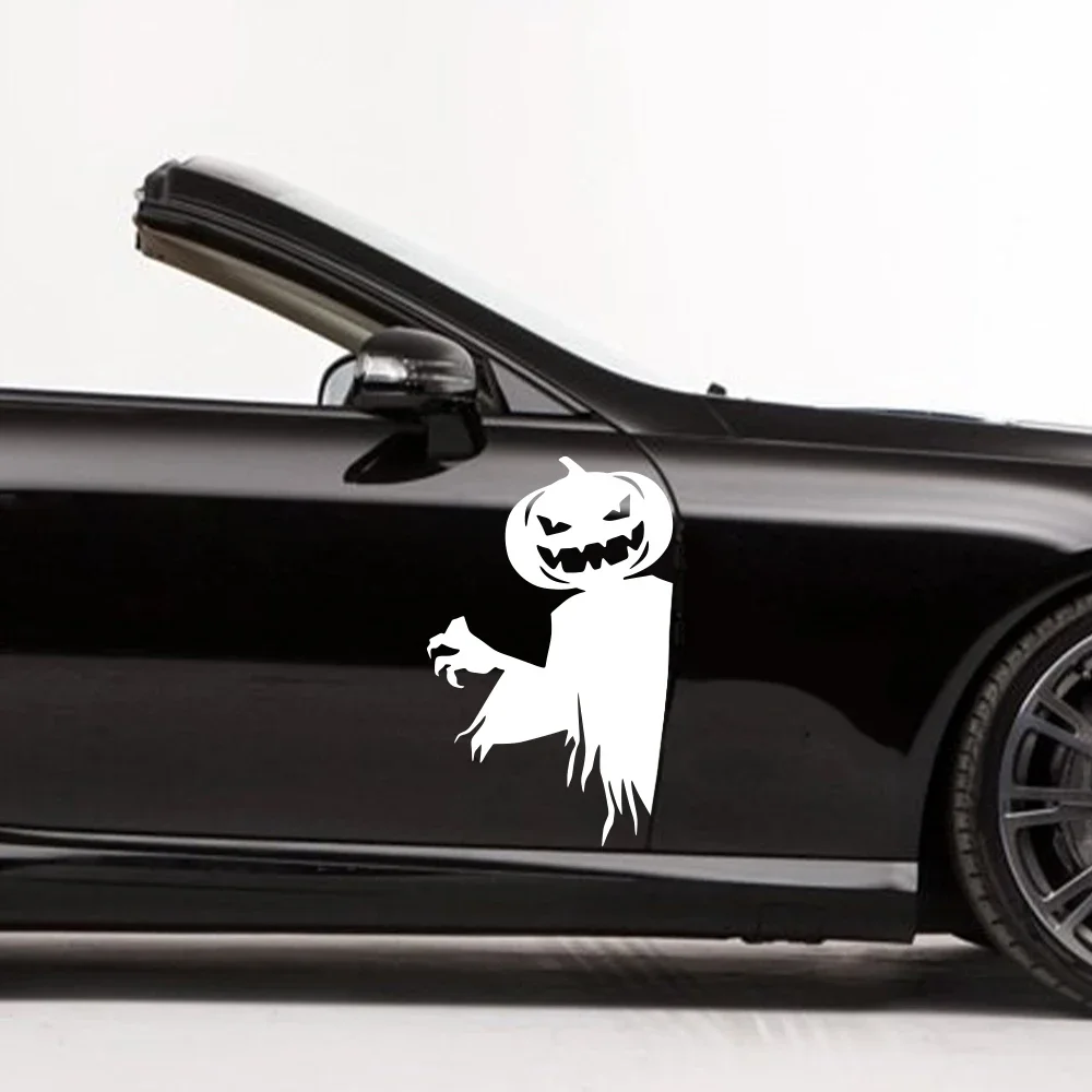 

2 шт., наклейки на автомобиль ужасов на Хэллоуин, наклейки с тыквой на голову для окон автомобиля и бампера, аксессуары для украшения автомобиля на Хэллоуин, 25x40 см