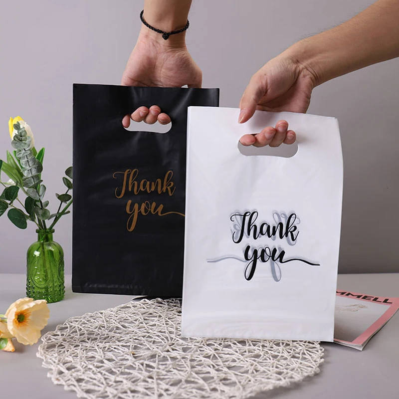 10PCS New Mini Thank You Plastic Gift Bags Reusable Party Bags Plastic Gift Bags For Birthday Thanksgiving Christmas Gift Bags