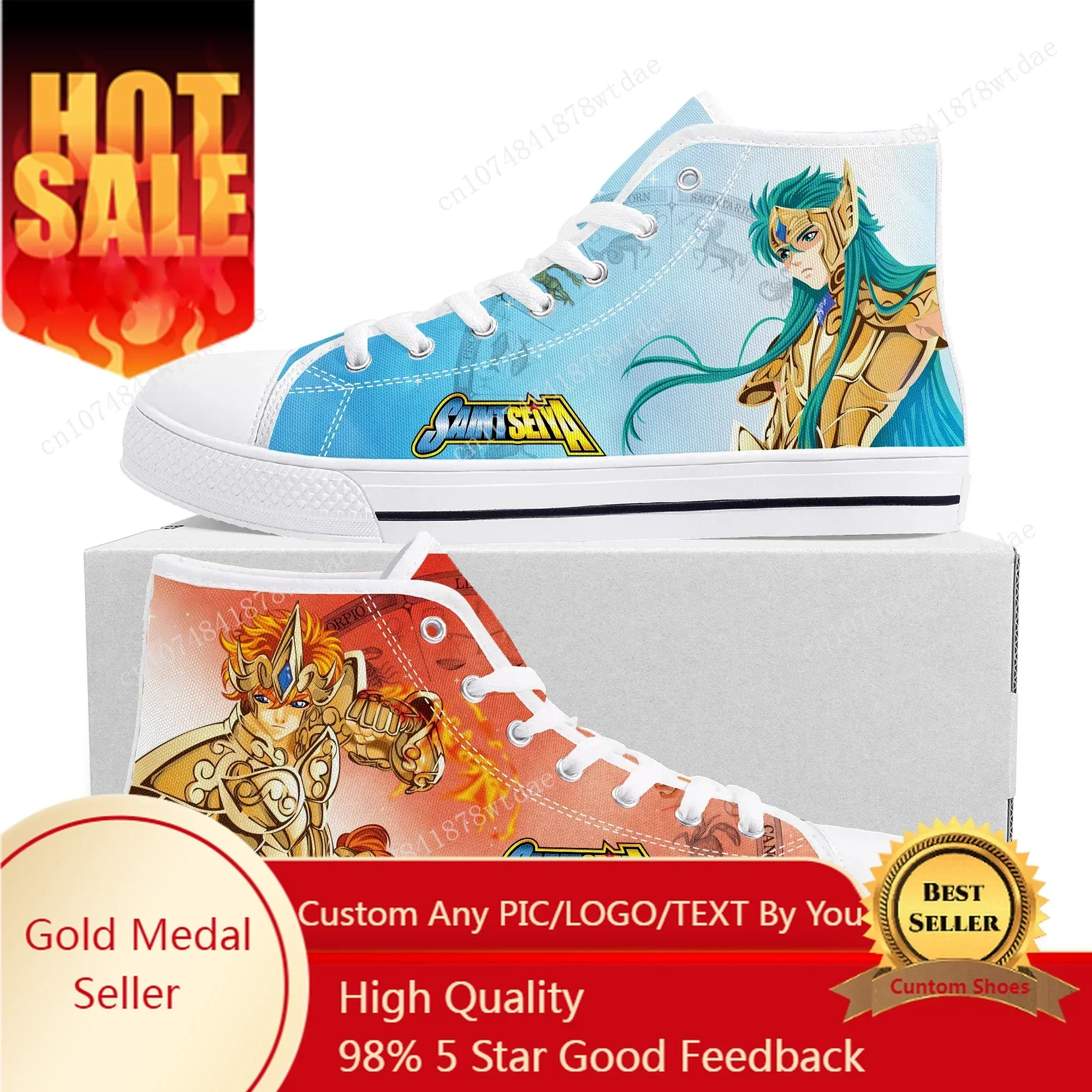 

Saint Seiya High Top Sneakers Mens Womens Teenager High Quality Canvas Sneaker Japanese Comics Manga Couple Customized Shoes