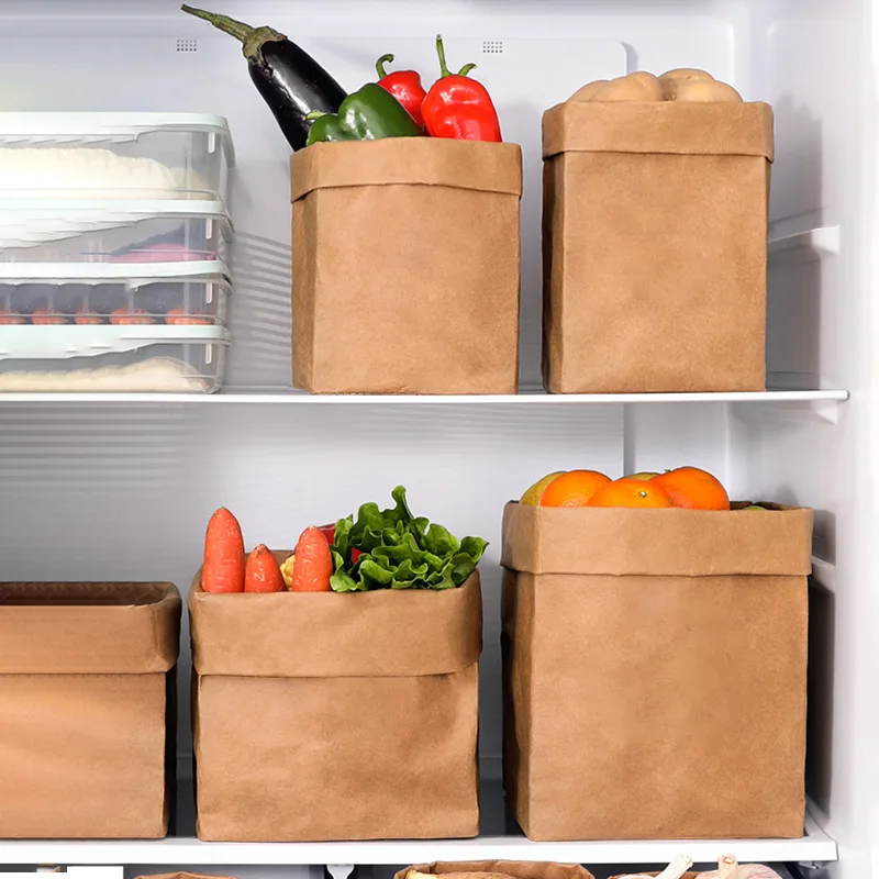 Thickened Large Waterproof Storage Bags Washable Kraft Paper Bag Home Ins Food Packaging Bag Refrigerator Kitchen Storage Bags