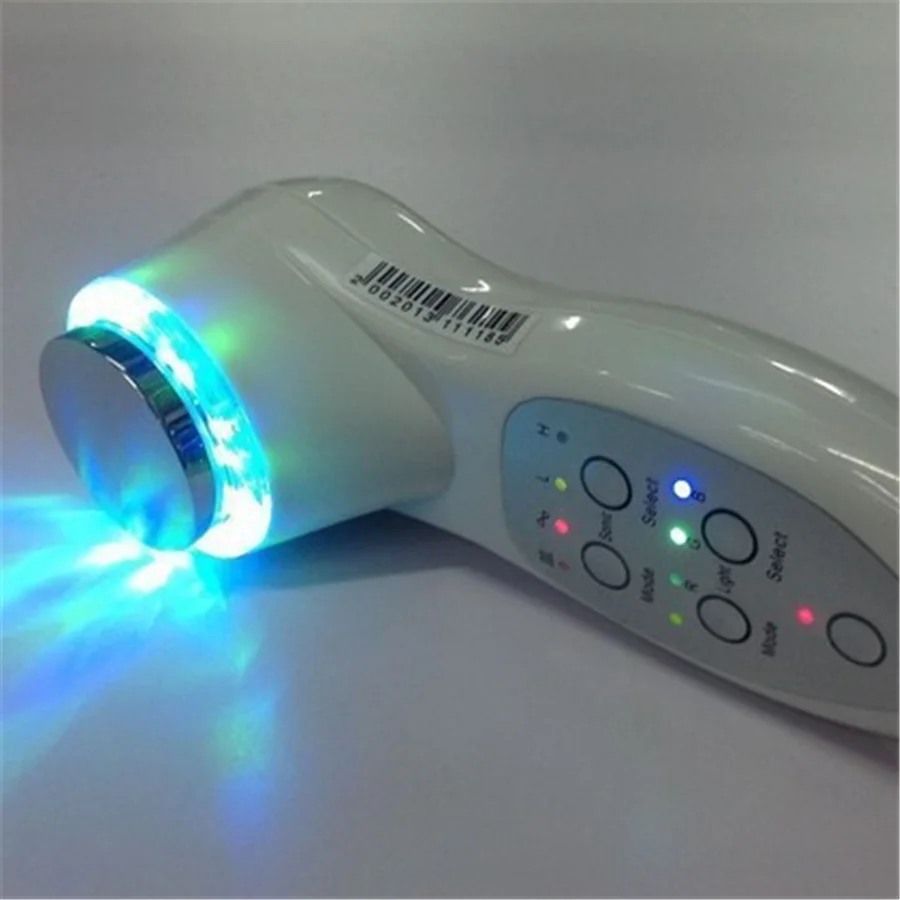 Portátil ultrasónico 7 luces LED de rejuvenecimiento de fotones eliminador de arrugas masajeador de belleza facial cuidado de Estiramiento facial sónico limpiador de la piel