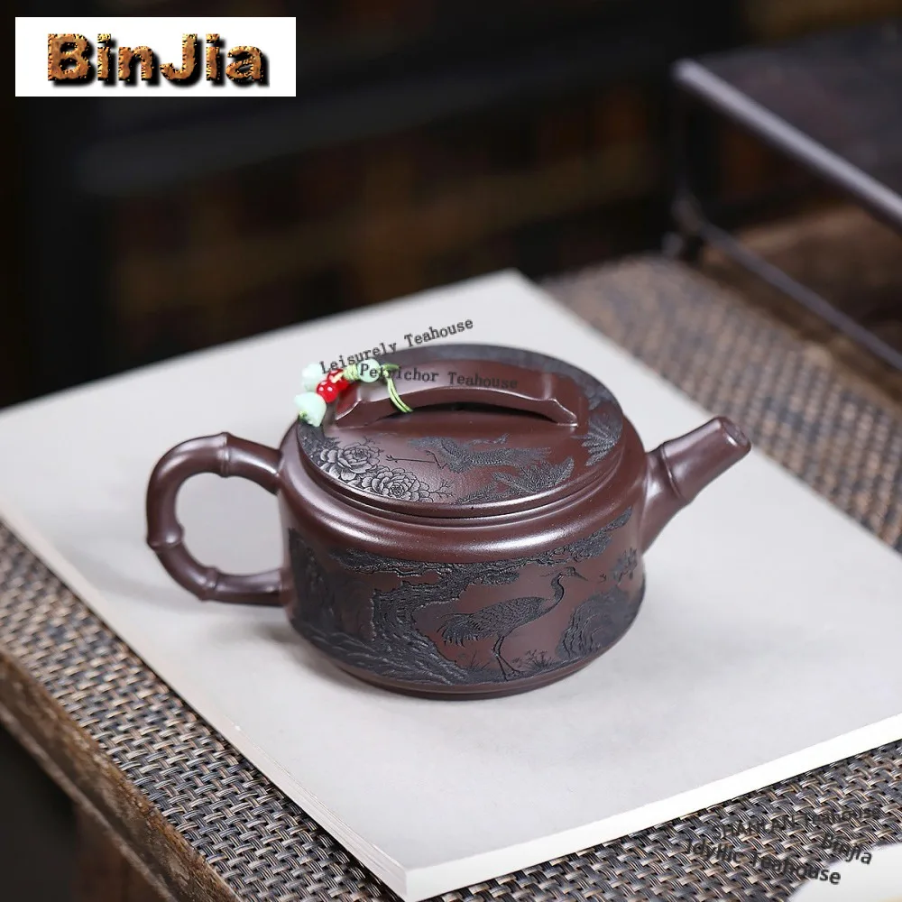 

320 мл Эстетические чайники из фиолетовой глины Исин, журавль ручной работы, теневой горшок, необработанная руда, красный дракон, кровь, песок, грязевой чайник, чайный сервиз Zisha, подарок