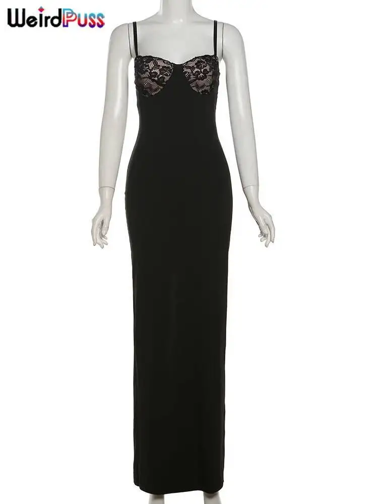 Strano Puss Sexy Camis Dress Donna Patchwork Petto Estate Elegante Skinny Elastico Stretch Maxi Aderente Clubwear Abiti