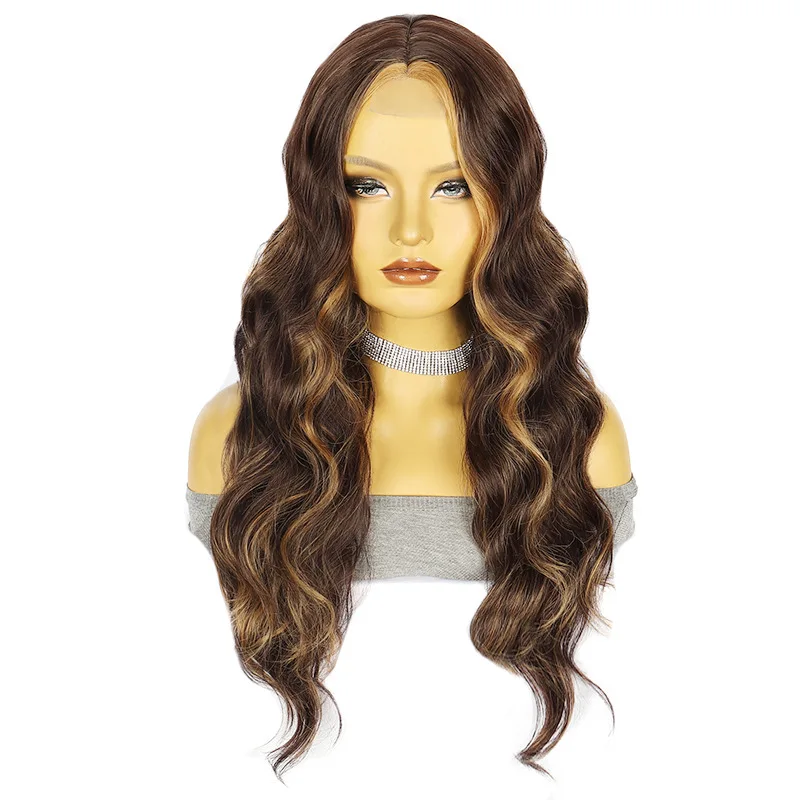 Hot selling lace wig for women with intermediate colors large wave long curly hair synthetic fiber headwear