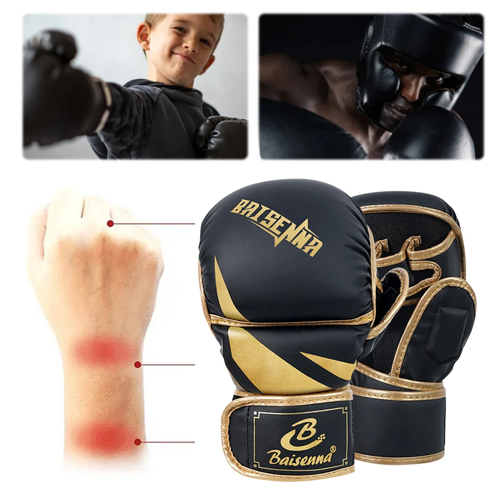 Professional MMA Boxing Gloves Half Finger Sandbag Karate Muay Thai Training Gloves PU Adult Kids Thickened Boxing Equipment