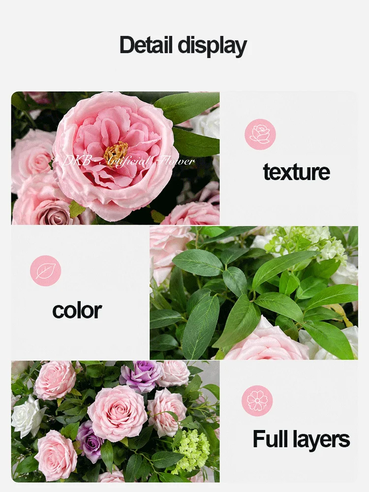 Luxuriöse künstliche rosa Rosen- und grüne Pflanzen-Blumenkugel als Tischdekoration für Hochzeiten und Events, als Wegleiter und Requisiten für Blumenarrangements. – Detail 3