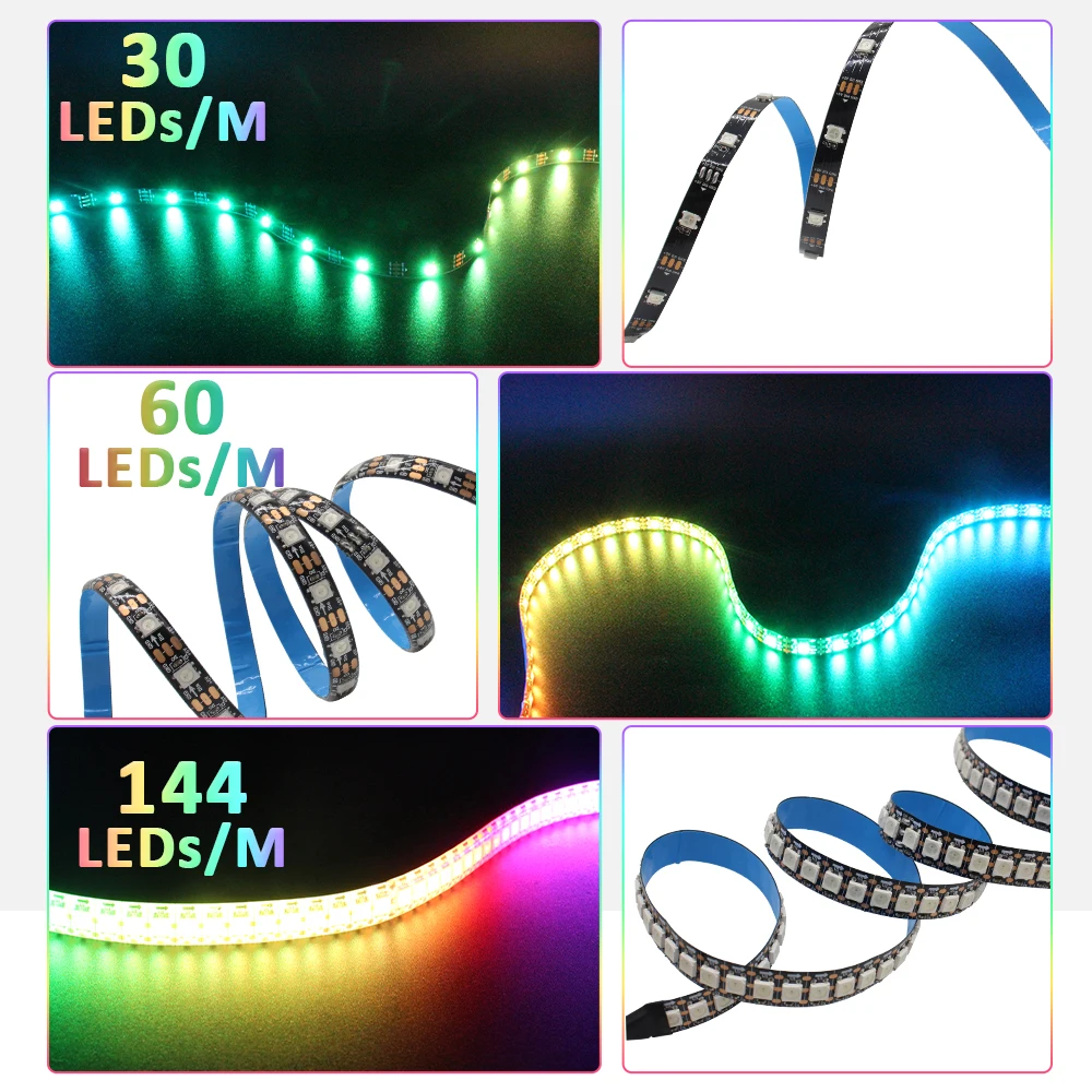 WS2812B USB RGB IC LED Strip Lamp Waterproof LED Chip 5V DC Ribbon Digital Colorful Tape 5050 SMD RF 21key Remote Controller Kit