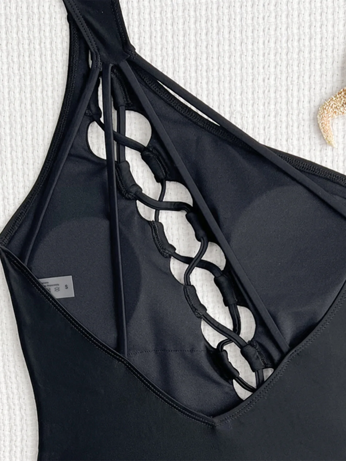 Traje de baño sexy negro con cordón y un hombro, bikini de una pieza con lazo, traje de baño con Tanga, trajes de baño para mujer, bikini