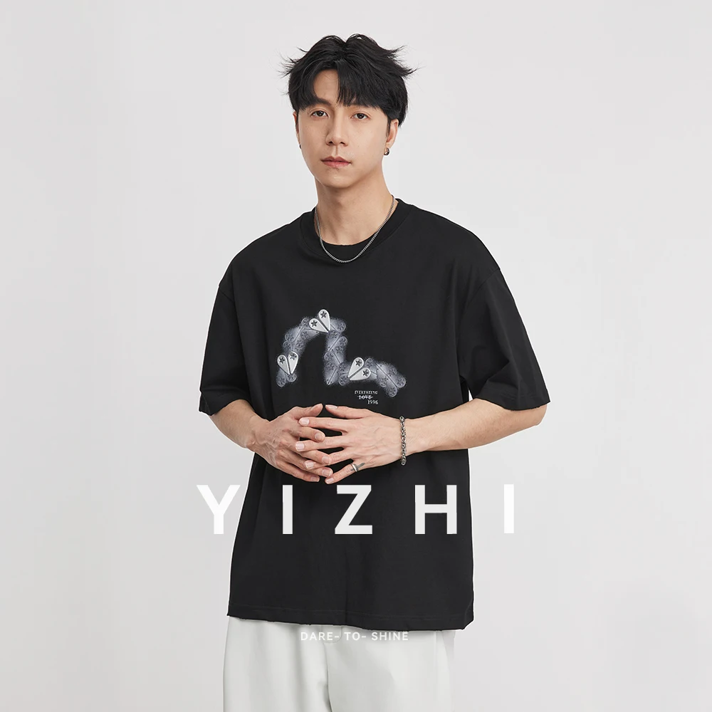 

Мужская хлопковая футболка с принтом «Сердце» и коротким рукавом, летняя новинка 2026 года, дизайнерский топ с полурукавом