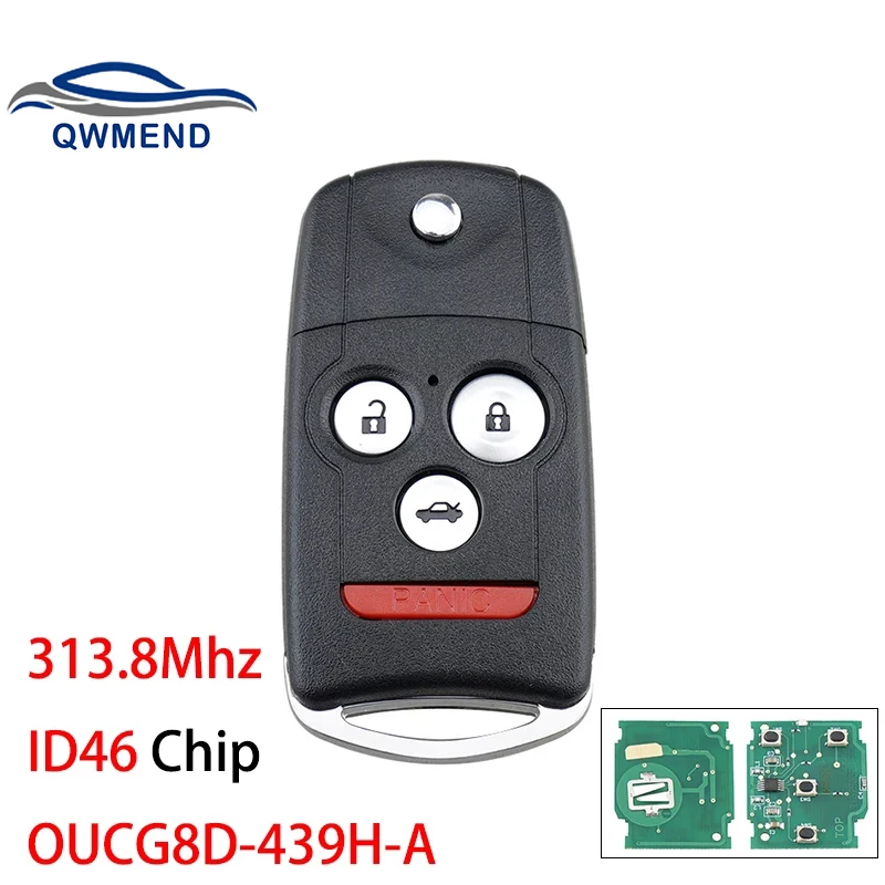 

QWMEND 3+1 4 Button Car Remote Key for Toyota/Acura TL 2007 2008 Flip Key Car ID46 Chip 313.8Mhz OUCG8D-439H-A for Toyota Keys