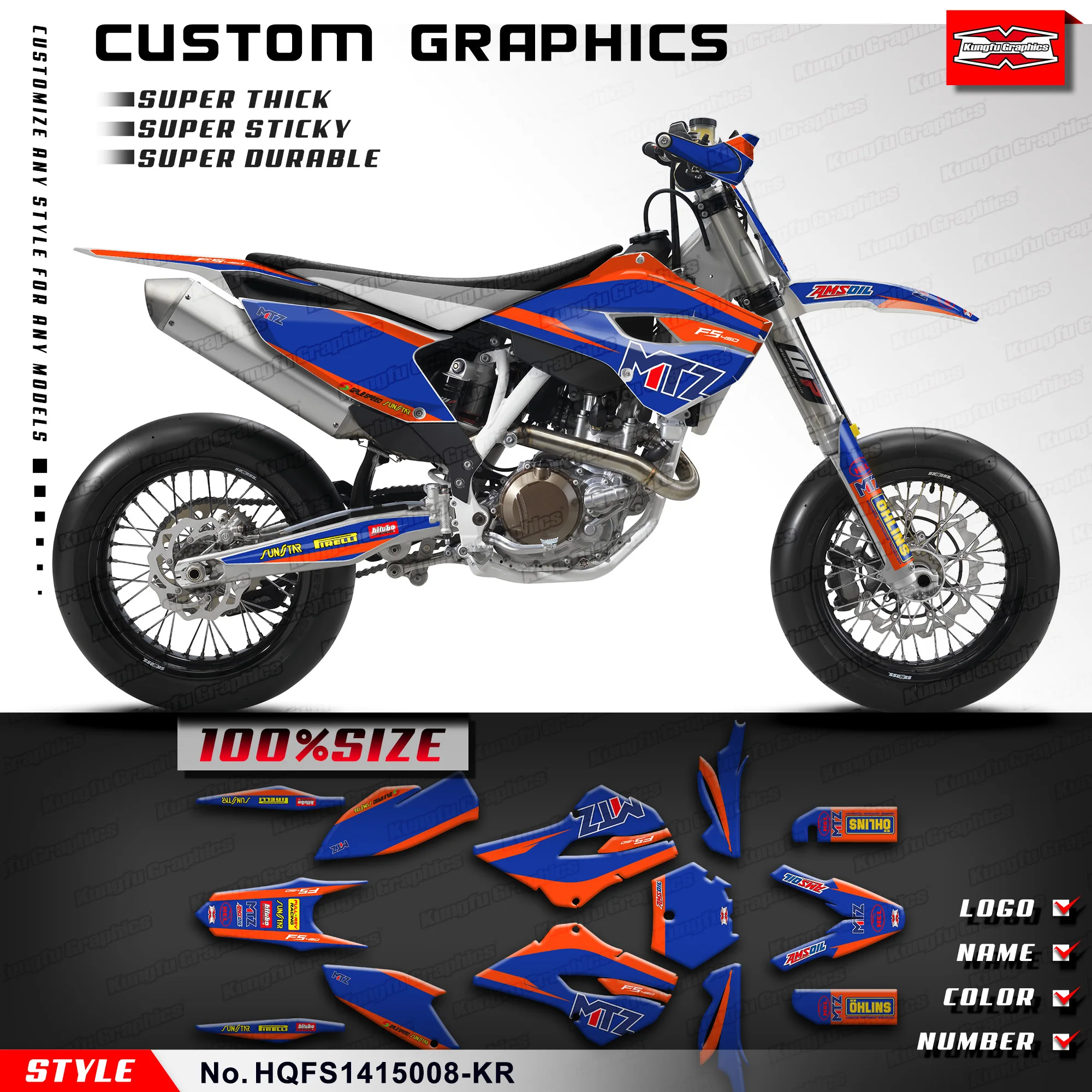 

KUNGFU GRAPHICS Personalised Motocross Custom Sticker Decals Kit for Husqvarna FS 450 2014 2015, HQFS1415008-KR