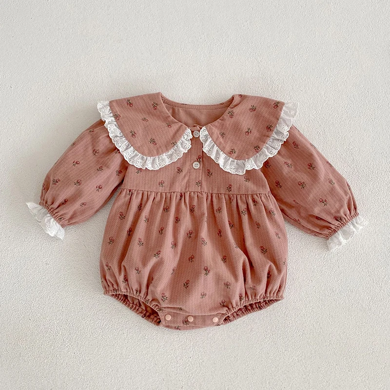 Newborn Sweet Autumn Kids Baby Girls Rompers Infant Baby Girls Long Sleeve Lace Collar Printing Rompers Clothes Baby Girl Romper