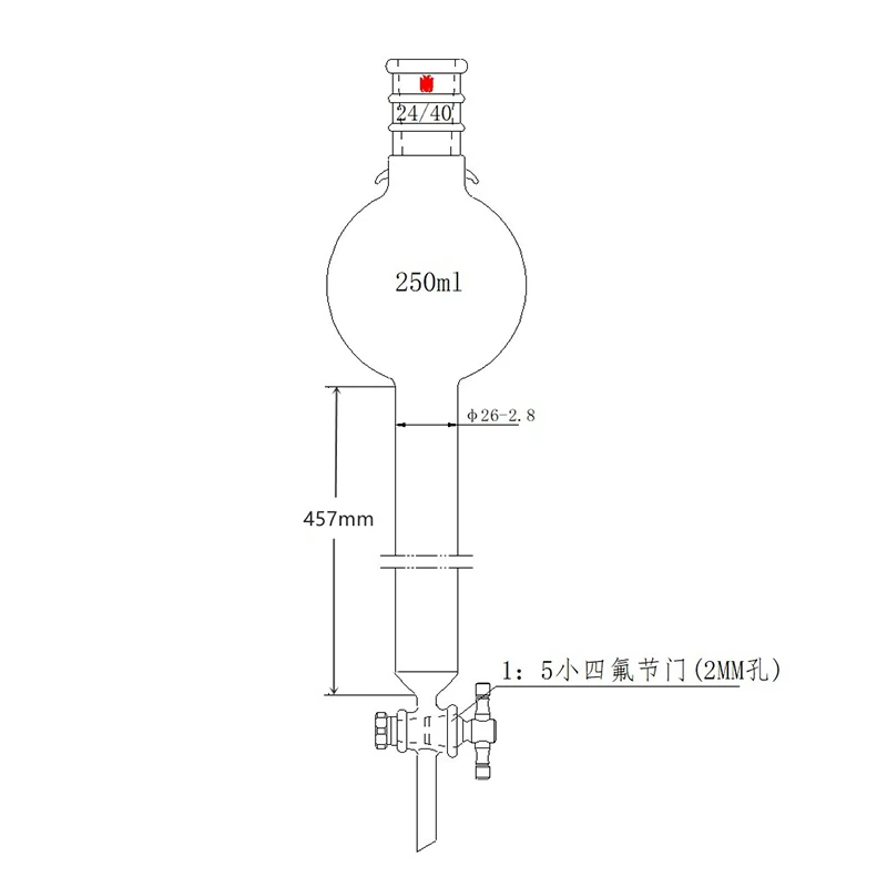 SYNTHWARE Flash chromatography column with storage sphere,No sand plate,With hookup,Enhanced joint 24/40, 2mm PTFE aperture, C37