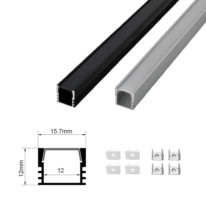 

15,7x12 мм светодиодный алюминиевый профиль, держатель диффузора для каналов, U-образная форма, черный/серебристый, линейный светильник, потолочное настенное угловое освещение